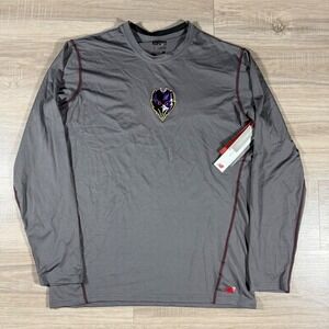 New Balance Mens XL Long Sleeve Base Shirt Gray Purple Logo Athletic Performance